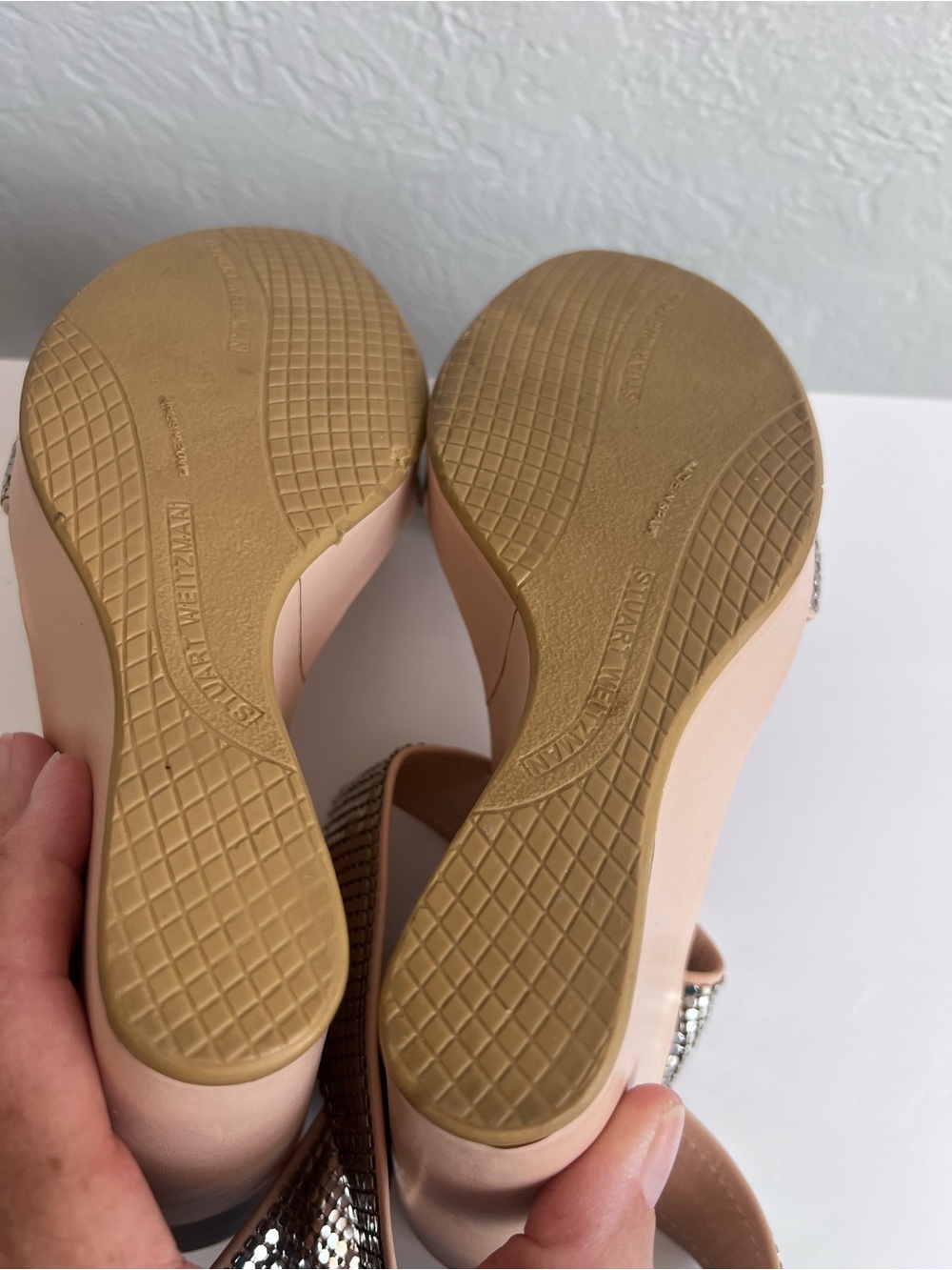 Stuart Weitzman Shimmery Silver Sandal Wedges Strappy Size 6.5 Spain Evening - Picture 11 of 11
